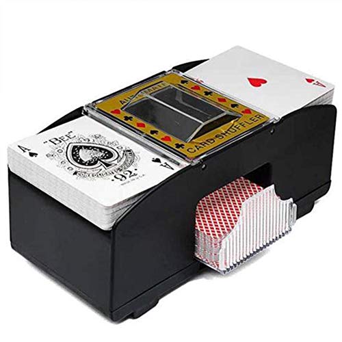 Urhomy - Mezclador de cartas eléctrico (mezclador automático para póquer y tarjetas, funciona con pilas, eléctrico, 2 barajas, póquer)
