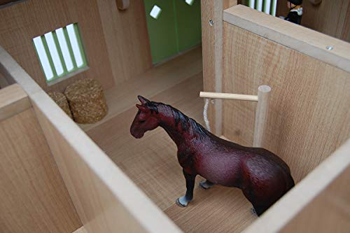Van Manen Kids Globe Horses 610210 - Establo de Caballos de Madera (Escala 1:24, con Puertas, Ventanas y Techo móviles), Color Rosa