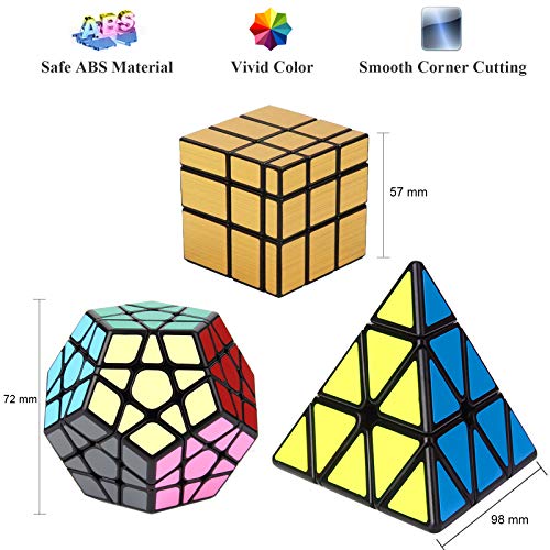 Vdealen Cubos de Velocidad, Speed Cube Set de Pirámide Megaminx Mirror Cube Smooth Magic Cube Colección de Rompecabezas, Oro