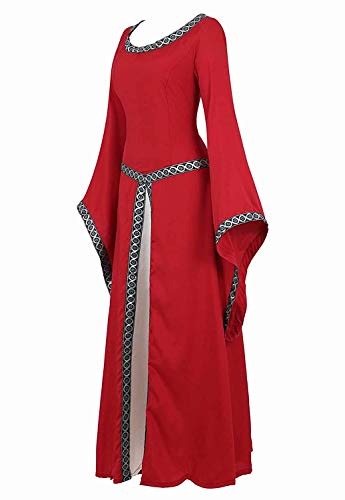 Vestido Medieval Renacimiento Mujer Vintage Victoriano gotico Manga Larga de Llamarada Disfraz Princesa Rojo m