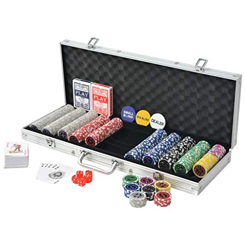 vidaXL Juego de Póker con Maletín y 500 Fichas Láser Aluminio Set de Póquer