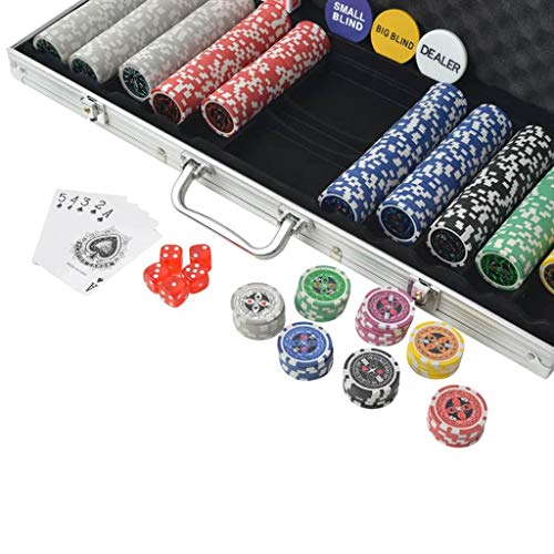 vidaXL Juego de Póker con Maletín y 500 Fichas Láser Aluminio Set de Póquer