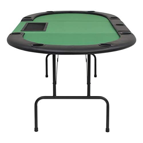 vidaXL Tablero de Póker Plegable 9 Jugadores Ovalado Verde Mesilla Auxiliar