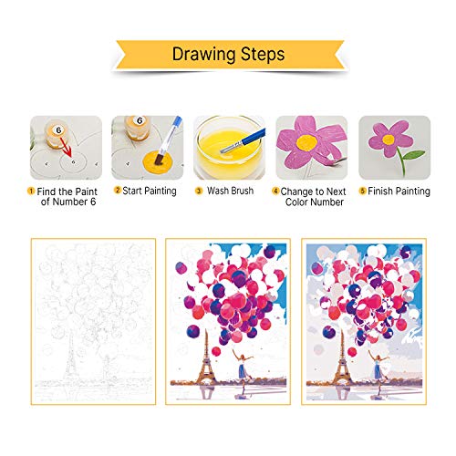 Vikmari - Kit de pintura por números para adultos, para manualidades y pintura al óleo, diseño de flores por números, para niños principiantes, 40 x 50cm