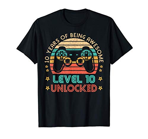 Vintage 10th Birthday Level 10 Unlocked Funny Gamer Gift Camiseta