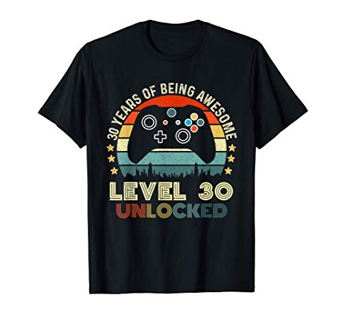 Vintage 30th Birthday Level 30 Unlocked Funny Gamer Gift Camiseta