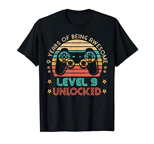 Vintage 9th Birthday Level 9 Unlocked Funny Gamer Gift Camiseta