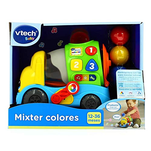 VTech-80-601922 Mixter, camión hormigonera Infantil con más de 75 melodías, Canciones y Voces, enseña Formas, números y a Mezclar los Colores Mediante Luces, Multicolor (3480-601922)