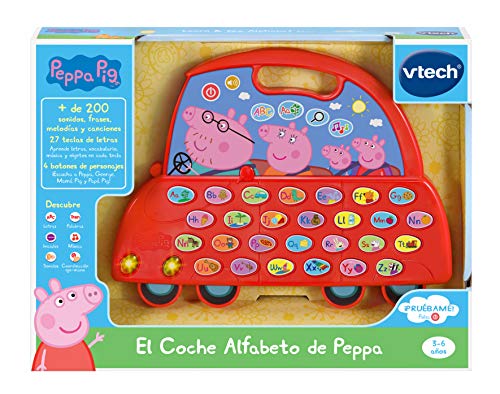 VTech Coche Alfabeto de Peppa Pig, Juguete niños +3 años, aprende el abecedario, descubre Nuevo Vocabulario, más de 200 Sonidos, Frases, Canciones y melodías, Muticolor (3480-530622)