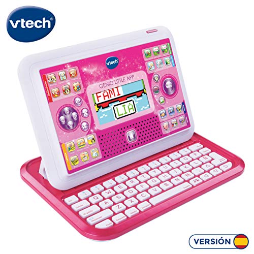 VTech Genio Little App, Juguete para aprender en casa, ordenador tablet educativo para jugar en dos modos distintos, 80 actividades que enseñan letras, inglés, matemáticas, ciencias, rosa (80-155557)