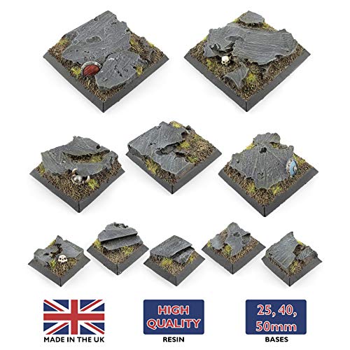 War World Gaming Fantasy Battlefield - Peanas Cuadradas de Rocas x 10 (25mm) - 28mm Wargaming Diorama Miniaturas Batalla Medieval Edad Media Maqueta Wargame