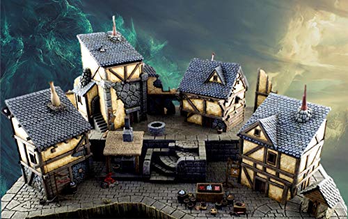 War World Gaming Fantasy Village - Set de 3 Casas en ruinas - 28mm Wargaming Medieval Miniaturas Maquetas Dioramas Edificios Wargames Guerra Aldea Edad Media