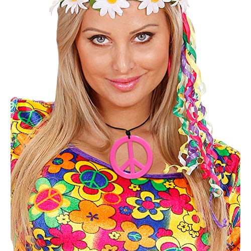 WIDMANN 53281 – Conjunto de Joyas Hippy, Collar y Pendientes, Rosa, Flower Power, Paz, niña de Las Flores, Fiesta temática, Carnaval