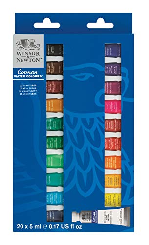 Winsor & Newton Cotman Set iniciación acuarela 20x5ml, Multicolor, 20 colores tubos de 5ml