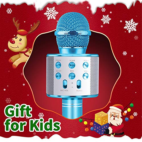Wiwi Micrófono de Karaoke para niños, 4-12 años Regalo de cumpleaños para niña Cantar para niños Micrófono de Karaoke Juguetes para niños 5-10 años Niña Niño Regalo de música Niño Niña Micrófono Azul