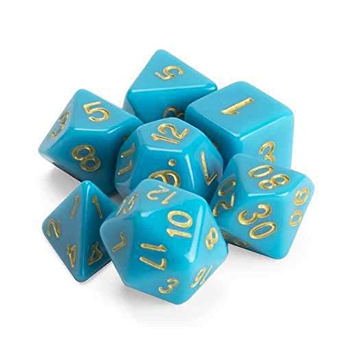 Wiz Dice Skystone - Juego de 7 dados poliedros, color azul turquesa macizo, con caja de exhibición transparente
