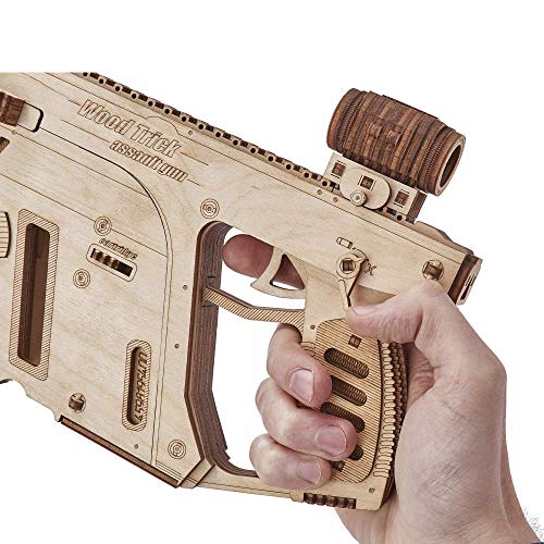 Wood Trick 3D Wooden Puzzle Assault Rifle Mechanical Models with Board Game, Assembly Constructor, Brain Teaser, Best DIY Toy, IQ Game for Teens and Adults