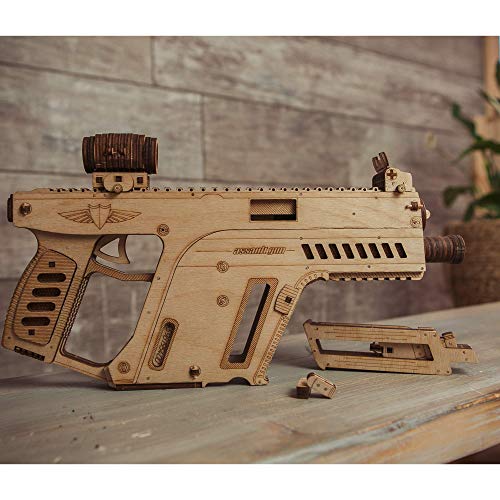 Wood Trick 3D Wooden Puzzle Assault Rifle Mechanical Models with Board Game, Assembly Constructor, Brain Teaser, Best DIY Toy, IQ Game for Teens and Adults