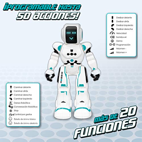 Xtrem Bots Robbie, robótica niños, Robot con Sensor de Movimiento y Control Remoto programable. Juguete Robots Inteligente, Color Blanco/Azul (XT380831)