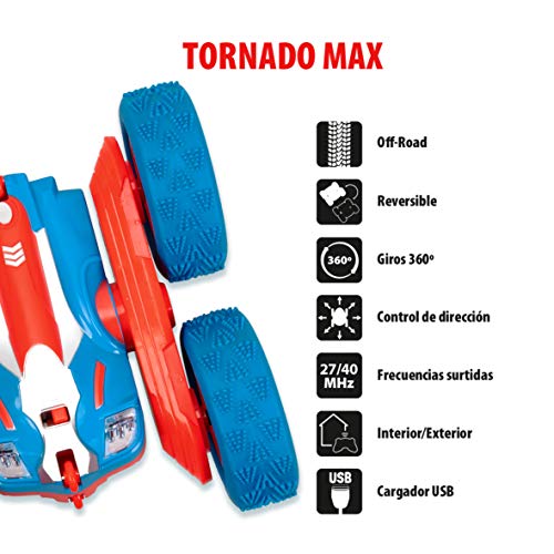 Xtrem Raiders- Tornado MAX Coche teledirigido Reversible, Radio Control con batería, giros 360 Grados, Color Negro/Azul/Rojo (XT180790)