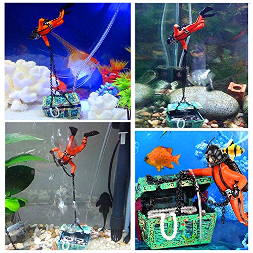 Yakamoz - Cazador de tesoro para acuario, decoración de paisaje, resina, mini adorno submarino para acuario, color naranja