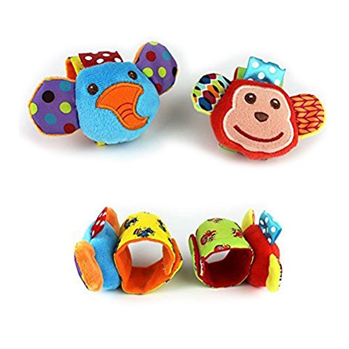 YeahiBaby 2 pares bebé infantil peluche muñeca animales sonajeros manos pies juguetes de desarrollo Finders (mono y elefante)