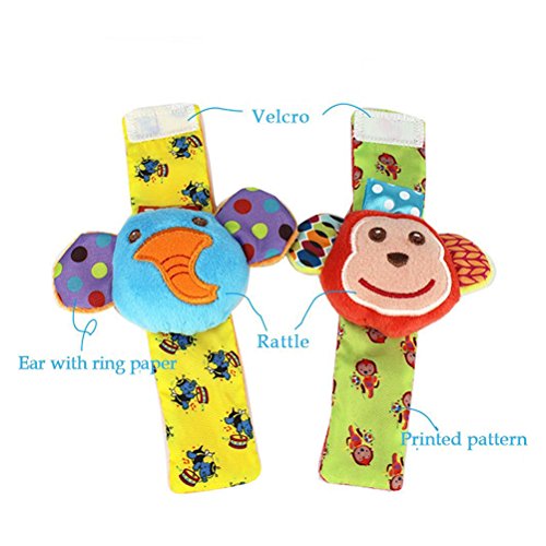 YeahiBaby 2 pares bebé infantil peluche muñeca animales sonajeros manos pies juguetes de desarrollo Finders (mono y elefante)