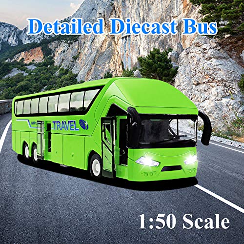 YIJIAOYUN 21cm aleación Diecast vehículos de Juguete Molde con Luces y música / 1:50 Escala Pull-Back Motor Coach Autobús