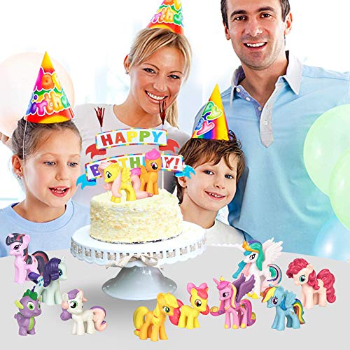 Yisscen Cake Topper Unicornio, Mini Juego Figuras, Niños Unicornio Mini Juguetes Juguete PVC para Baby Shower Fiesta de cumpleaños Pastel Decoración Suministros 12 Piezas