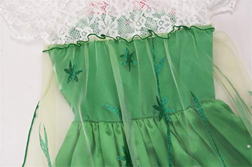 YOSICIL Princesa Disfraz Frozen Elsa Verde Disfraces Princesas Disfraz Infantil niña Bordado Fancy Dress con Mangas de Encaje Transparente Princesa Cosplay Vestido para Niñas 100cm-150cm