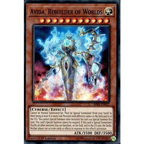 YuGiOh RIRA-EN027 1er Ed Avida, Rebuilder of Worlds Super Rare Card Rising Rising Rampage Tarjeta única