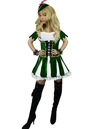 Yummy Bee Disfraz de Dama del Bosque de Robin Hood Terciopelo Verde Seductor Fiesta de Disfraces Talla Grande 34 - 46 (Mujer: 44 - 46)