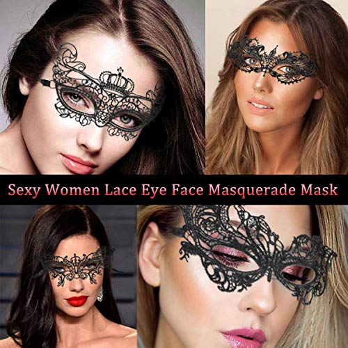 ZARRS Máscara de Encaje,9 Pack Masquerade Veneciano Máscaras Niñas Mujeres para Carnaval Fiesta de Baile Negro