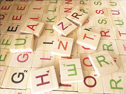 100 Wooden Alphabet Tiles Multi Colors Letters & Numbers For Crafts Wood