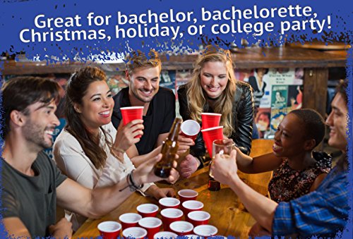 50 Piezas Juego de Beer Pong| 25 Vasos de Plástico Rojo, 25 Bolas| Resistente y No Tóxico| Juego de Beber Clásico para Adultos| Fiestas Cumpleaños Bodas Navidad Año Nuevo.