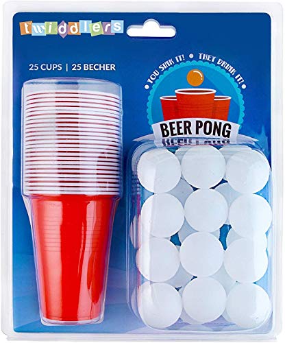 50 Piezas Juego de Beer Pong| 25 Vasos de Plástico Rojo, 25 Bolas| Resistente y No Tóxico| Juego de Beber Clásico para Adultos| Fiestas Cumpleaños Bodas Navidad Año Nuevo.