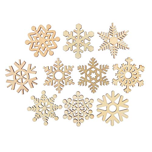 50pcs DIY Wooden Chips Christmas Ornaments Hanging Wooden Snowflake Party Props for Home Office Bar