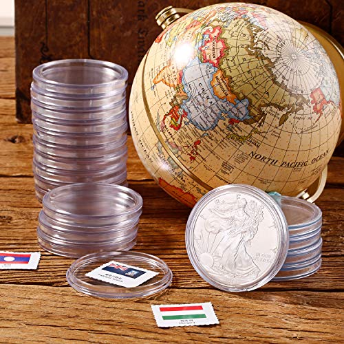 60 Cápsulas de Monedas de 40 mm, Contenedor de Almacenamiento de Monedas con Caja Organizadora de Almacenaje para Artículos de Colección Águilas Plateadas