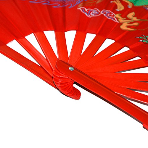 Abanico plegable de bambú, para práctica de artes marciales, estilo chino, Dragon And Phoenix red background