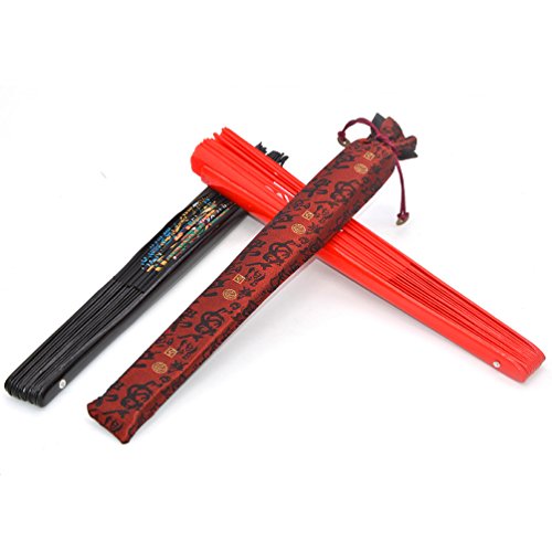 Abanico plegable de bambú, para práctica de artes marciales, estilo chino, Dragon And Phoenix red background