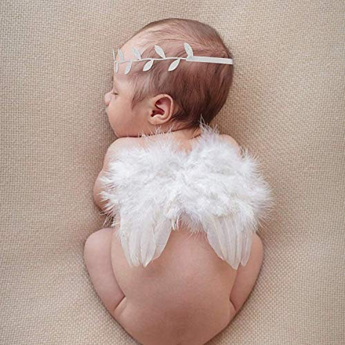 Accesorios de fotografía de bebé recién nacido, alas de ángel de plumas con juego de diadema, accesorios de fotografía de niña, blanco