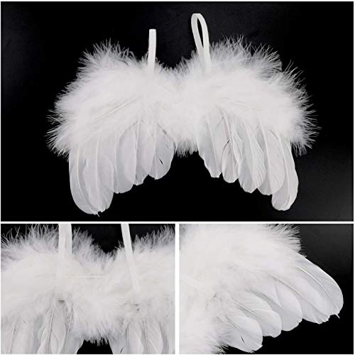 Accesorios de fotografía de bebé recién nacido, alas de ángel de plumas con juego de diadema, accesorios de fotografía de niña, blanco