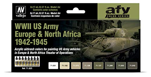 Acrylicos Vallejo- Farb-Set, WWII US Army Europa & Nordafrika, 1942-1945 Construcción de maquetas. (71625)