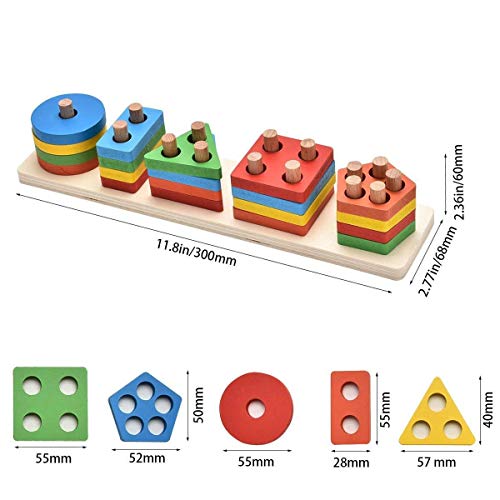 Afunti Juguetes Educativos para Niños De Madera Formas Geométricas Tablero para Apilar Y Clasificar Apilables Puzzle