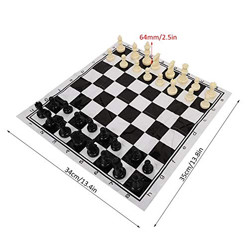 Alomejor Juego de ajedrez Juego de ajedrez Internacional de plástico portátil con ajedrez Medieval en Blanco y Negro