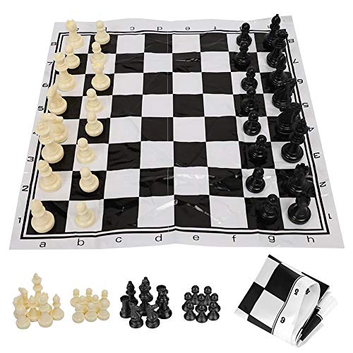 Alomejor Juego de ajedrez Juego de ajedrez Internacional de plástico portátil con ajedrez Medieval en Blanco y Negro