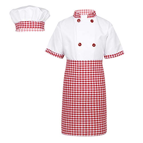 Alvivi 3Pcs Cosplay Uniforme Chef de Cocina Baker Disfraz de Cocinero Abrigo Chaqueta Delantal Restaurante Camarera para Niño Niña Unisex Rosa 7-8 Años