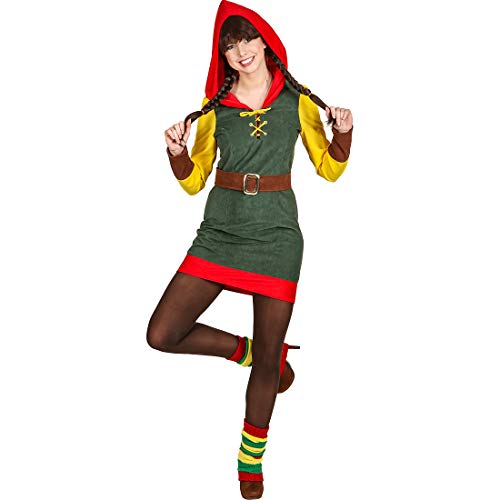 Amakando Disfraz resaltador de Figura Duende para Mujer/Verde 40 (M) / Atractiva Vestimenta de Cuento de Hadas gnomo/Ideal para Fiestas temáticas y Fiesta de Disfraces