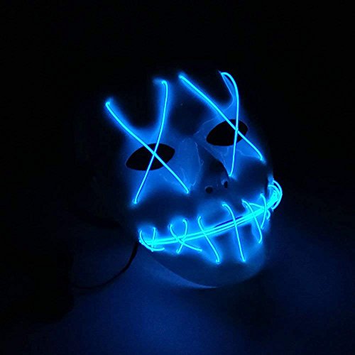 Amasawa LED Máscaras Adultos Cosplay Sin Batería con 4 Modos para Halloween la Fiesta de Disfraces la Navidad (Azul)