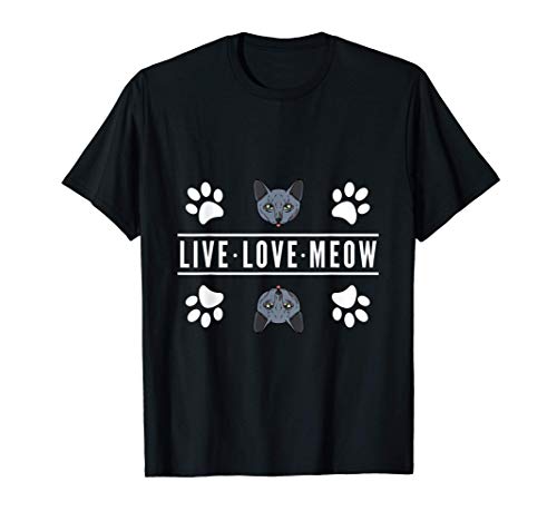 Amo a mi gato azul ruso Gato, vivo el amor miau Camiseta